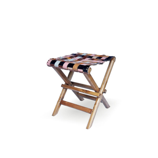 板凳｜皮革條紋折疊椅凳｜米羅柚木