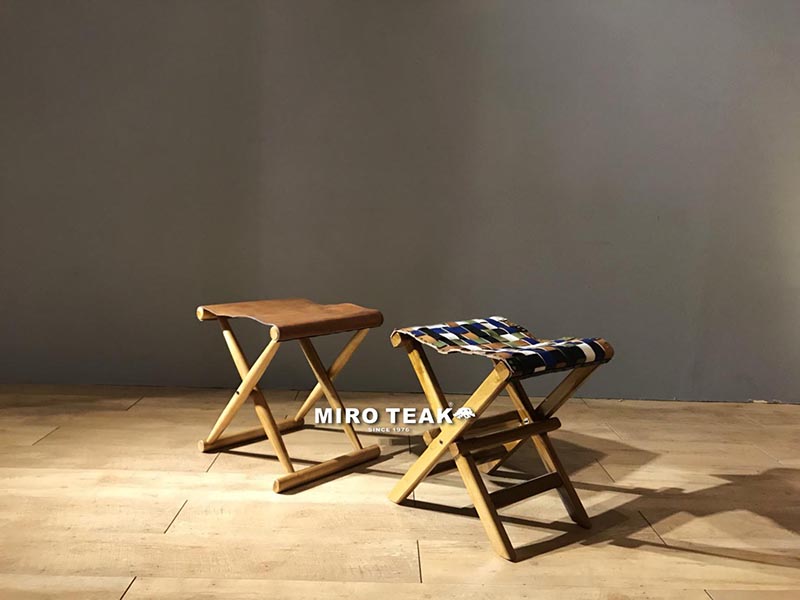 板凳｜皮革條紋折疊椅凳｜米羅柚木